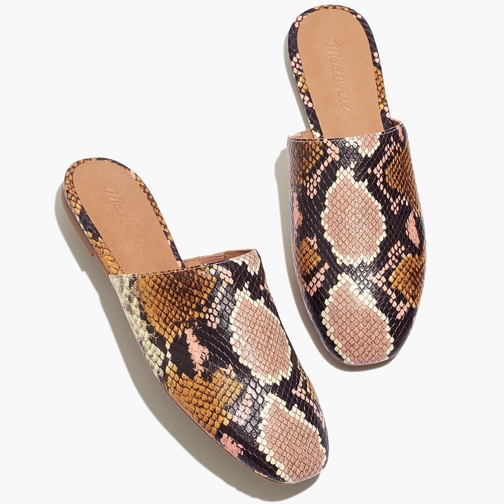Madewell The Cory Slip On Mule in Snakeskin Print Leather Pink Black Brown White